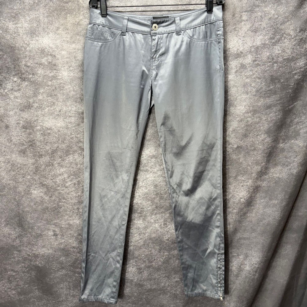 Y2K Yanuk Metallic Silver Grey Slim Pants Womens 29 Ankle Zip Shiny Rave Punk